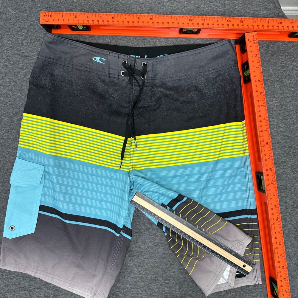 O'Neill Hybrid Swim Black Blue Trunks Striped Board‎ Shorts Beach Surf Size 32 - Picture 5 of 12